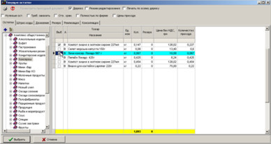 Вибір товарів для вставки у рахунок-фактуру