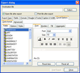 Опції експортування до Excel