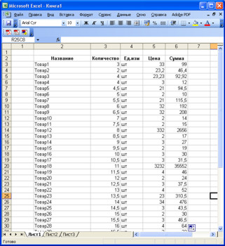 Приклад із Excel
